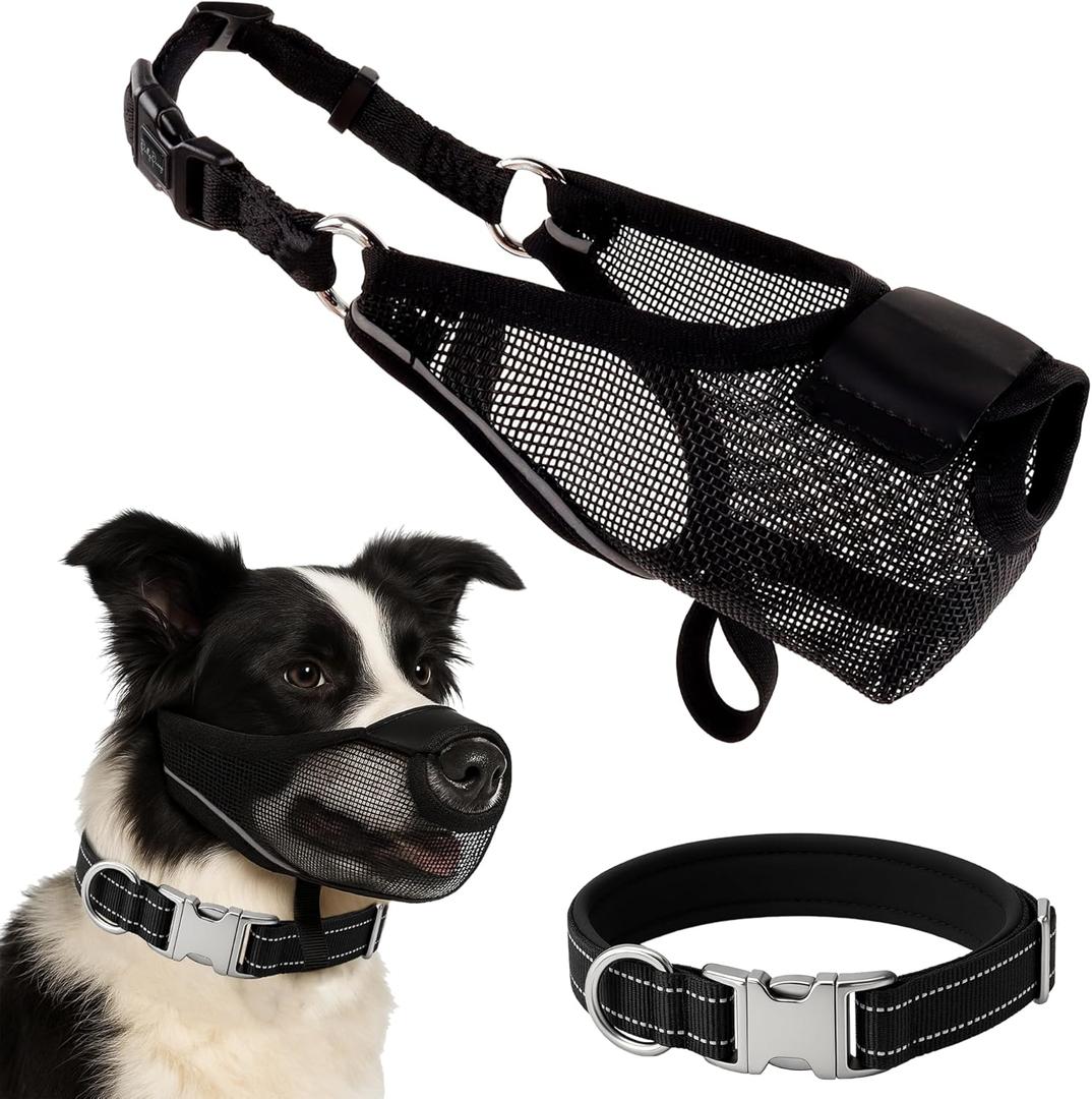 Dog Muzzle for Small Dogs, Ajustable Air Mesh Soft Dog Muzzle Prevents Biting Chewing Licking with Collar for Grooming Allows Panting and Drinking, Small