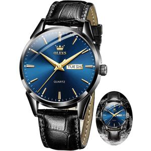 OLEVS Amazon Watches, Brown Leather Watch for Men, Men Day Date Watch, Men's Luminous Watch, Dress Watch for Men, Rose Gold Watch for Men, Men's Fashion Quartz Watch, Waterproof Brown Man Watches