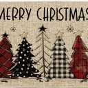 Artoid Mode Xmas Trees Snowflakes Merry Christmas Doormat, Winter Home Decor Low-Profile Runner Rug Door Mat Floor Mat for Indoor Outdoor 24x59 Inch (Beige)