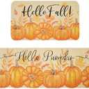 wyoansfhd Orange Hello Pumpkin Hello Fall Kitchen Mats Set of 2, Autumn Home Decor Low-Profile Kitchen Rugs for Floor - 17x30 and 17x47 Inch