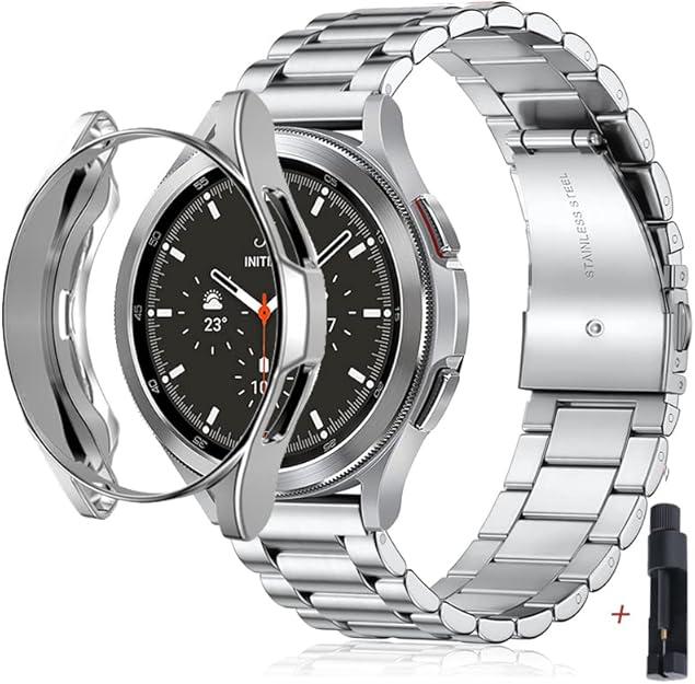 Compatible For samsung galaxy watch 6 44mm 40mm Stainless Steel Strap band with TPU case galaxy watch 6 classic 47mm 43mm case Cover