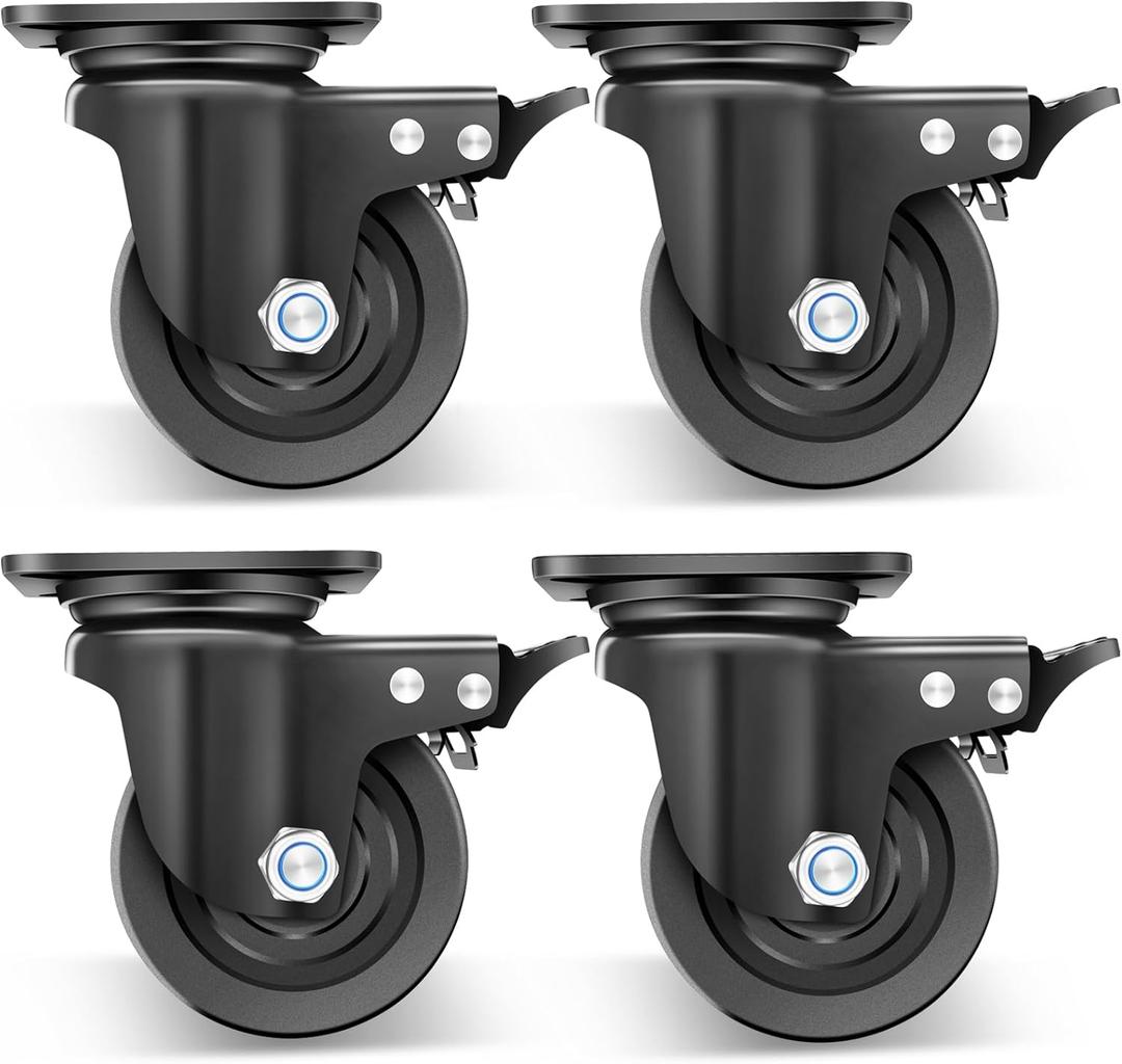 Nefish 4-Inch Heavy Duty Casters Set of 4, Industrial Grade Casters Wheels 7000 LBS, Low Gravity Plate Swivel Caster with Brake, Sturdy & Corrosion-Resistant Nylon Wheels for Industrial, Equipment