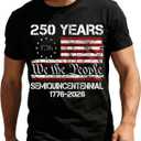 Evankin 250 Years America Shirt for Men, Patriotic 1776-2026 Tee | Semiquincentennial Independence Day T-Shirt with USA Flag, We the People 4th of July Freedom Tops (Black, L)