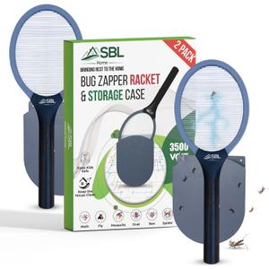 Electric Fly Swatter Racket, Electric Mosquito Swatter, Bug Zapper Racket, Electric Fly Bat with Patented Wall Case, Gray, Black (2 Pack)