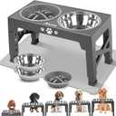 Elevated Dog Bowls, Dog Feeder with 2 Stainless Steel Dishes &1 Slow Feeder Bowl, 5 Heights Adjustable Raised Stand for Medium Large, Food Dishes with Non-Slip Feet (Grey)