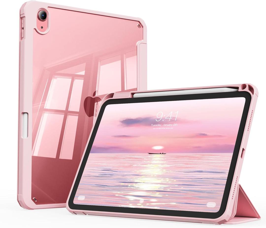 Case for iPad (A16) 11th Generation 11 Inch 2025 & iPad 10th Generation 10.9 Inch 2022, Slim Stand Cover with Hard Transparent Back, Support Touch ID, Auto Wake/Sleep (Pink)