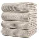 POLYTE 430 GSM Microfiber Oversize Quick Dry Lint Free Bath Towel, 60 x 30 in, 4 Pack (Waffle Weave)