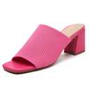 Tilocow Knit Heeled Sandals for Women, Square Open Toe Heels Sandals, Chunky Block Low Heel Slip On Mules, Pink, 9