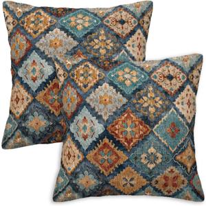 Moroccan Throw Pillow Covers 18x18 Set of 2 | Decorative Cushion Covers for Couch Sofa Bed | Farmhouse Home Decor Pillow Cases for Living Room Bedroom | Boho Accent Design
