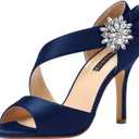 ERIJUNOR High Heel Party Sandals For Woman Open Toe Stiletto Bow Shoes Wedding Evening Dress Shoes for Dancing (6, Navy)