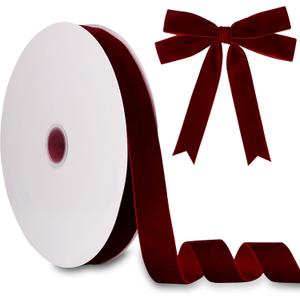 1 Inch Velvet Ribbon 30 Yards LVYOUIF Single Side Flocked Christmas Ribbon Roll for Gift Wrapping, Bouquets, Tree Bows, Holiday & Party Decoration Burgundy -240