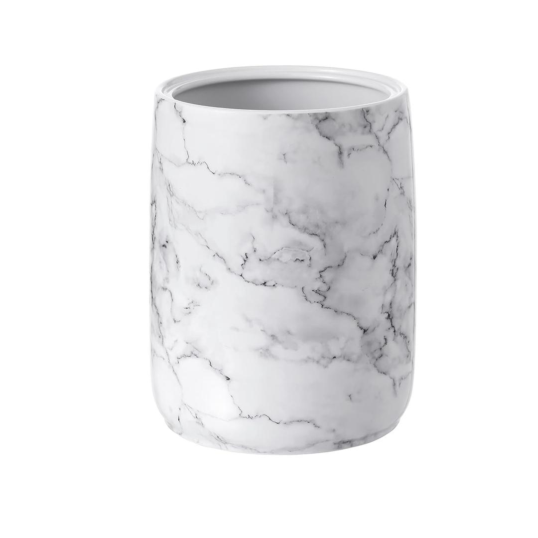 Bathroom Wastebasket - Ceramic Decorative Trash Can (Marble Look)