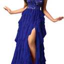 Women's Sequin Tulle Prom Dresses Summer Formal Evening Gown Spaghetti Wedding Bridesmaid Party Cocktail Maxi Dress (Blue) Medium 