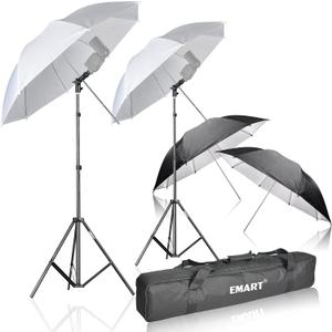 EMART 33 inch Reflective Photography Umbrella,Studio Camera Photographic Props with Adjustable Light Stand,Flash Diffuser for Speedlight(4 Pack)