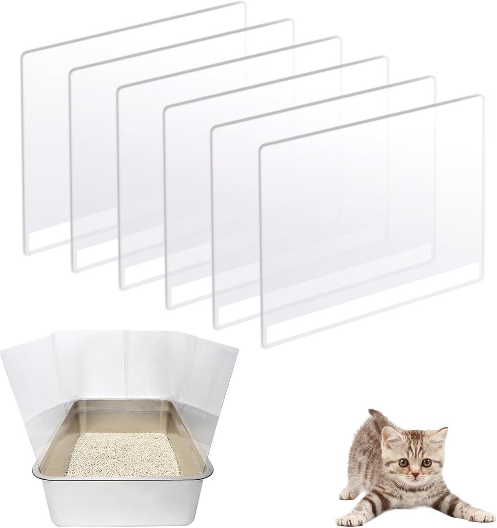 6PCS Cat Litter Box Pee Shields, Transparent Easy Clean Splash Guard for Open Top Litter Pan 14.511.5in- Litter Box Not Included(6PC)