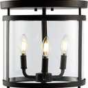 JONATHAN Y 12.5" Oil Rubbed Bronze 3-Light Iron and Glass Flush Mount, Modern Farmhouse Rustic Vintage Lantern for Kitchen Bedroom Entryway, UL Listed, LED Bulbs Included JYL7503A