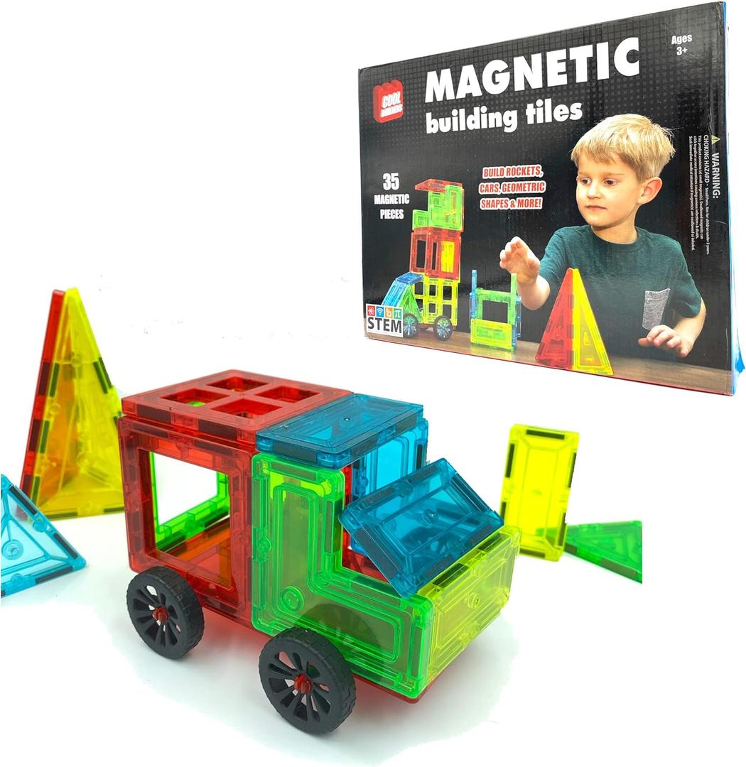 Magnetic Building Tiles - 35 Pieces Colorful Set for Artistic, Creativity and Educational Toys STEM (Science Technology Engineering and Mathematics) for Children Boys and Girls 3 Years and Up