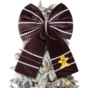 Civaner Extra Large Gingerbread Bow Christmas Tree Topper 16 x 22 Inches Christmas Velvet Bow for Wreath Xmas Tree Ornaments Decoration for Home Winter Holidays Indoor Outdoor Gift