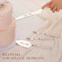 Pearl Wedding Cake Knife and Server Set with Forks, Cake Cutting Set with Stainless Steel Serrated Edges, Silver Pie Cutter Pizza Spatula, Gift for Bridal Couples Engagement (Mr & Mrs)