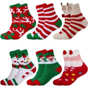 6 Pairs Christmas Fuzzy Socks for Women Cozy Warm Fluffy Winter Slipper Socks Cute Funny Holiday Gifts for Family Friends