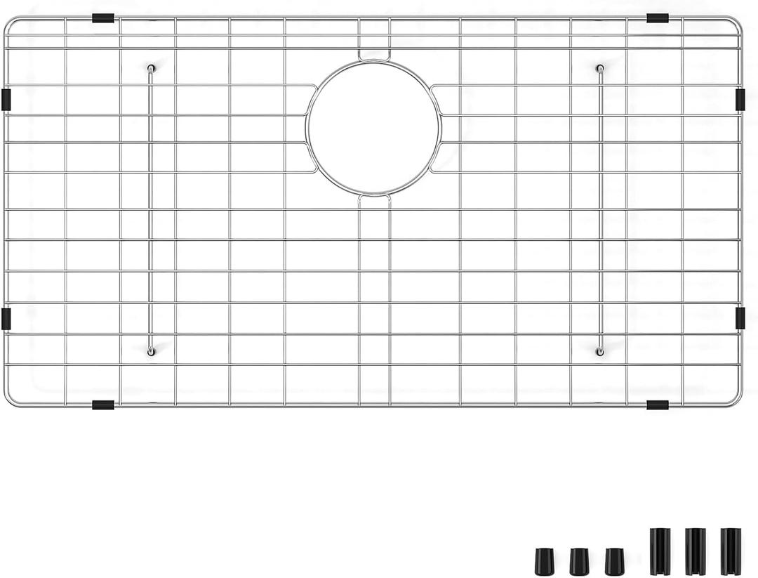 Stainless Steel Sink Grid and Protectors for Bottom of Kitchen Sink, 27.7"W x 14.7"D x 1"H with Rear Drain for Single Sink Kitchen Bowl