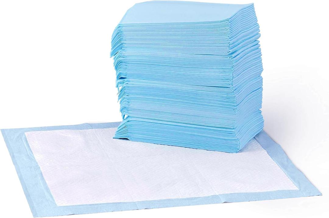Amazon Basics Absorbent, Leak-Proof Dog and Puppy Pee Pads with 5-Layer Design and Quick-Dry Surface for Potty Training, Standard Absorbency, Regular Size, 22 x 22 Inch - Pack of 50, Blue & White