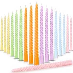Nuanchu 25 Pcs Spiral Pastel Taper Candles 10 Inch Unscented Dripless Long Tall Twisted Tapered Candlesticks Smokeless for Valentines Easter Dinner Wedding Holiday Church Celebration Party Supplies