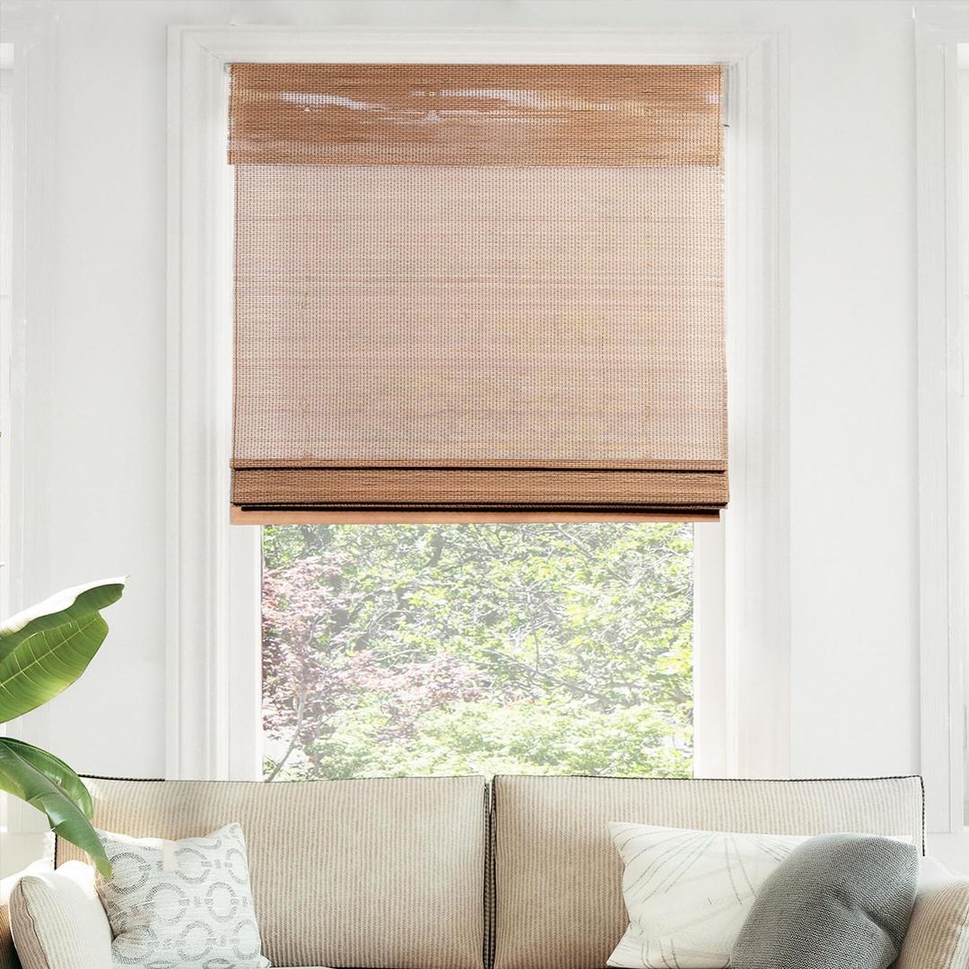 CHICOLOGY Bamboo Roman Shade, Cordless Light Filtering Woven Wood Window Treatment for Living Room, Dining Room, Kitchen & Office, Natural Bamboo Blinds for Boho Coastal Decor, Acorn, 29"W x 64"H