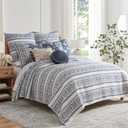 Levtex Home Adare Denim Reversible King/Cal King Quilt Set (106x92in) with 2 Pillow Shams (36x20in) - Floral Bedding - Blue White - Cotton King Size Quilt Bedding Set - Lightweight, Soft, Pre-Washed