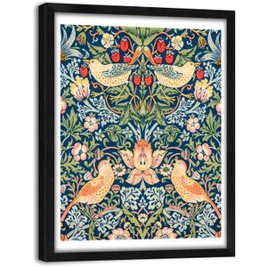 Framed William Morris Wall Art Floral Bird Decor 12" Lx16 W, Animal Artwork Wall Pictures Modern Aesthetic Canvas Prints for Living Room Bedroom Bathroom Office Kitchen Decoration