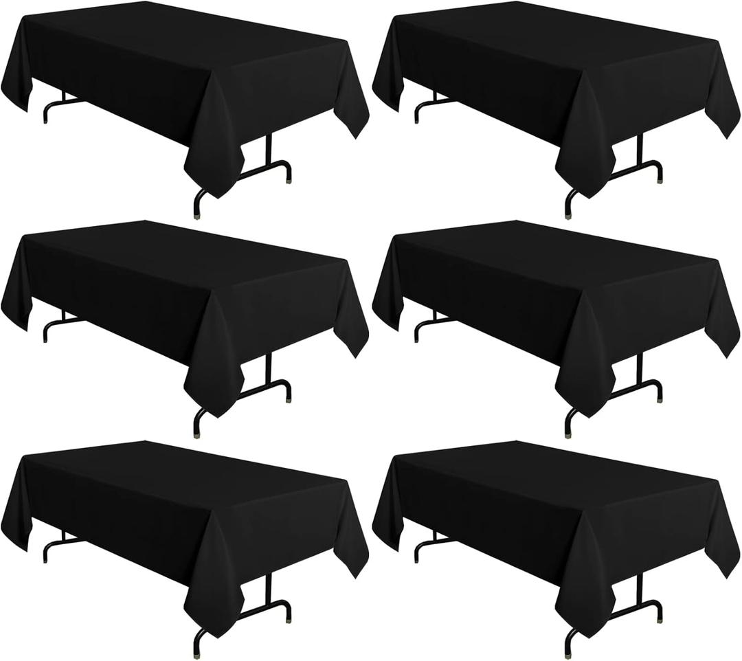 sancua 6 Pack Black Tablecloth 60 x 102 Inch, Rectangle Table Cloth for 6 Feet Tables - Stain and Wrinkle Resistant Washable Polyester Table Cover for Dining Tables, Buffet Parties and Camping (6 Pack 60x102 Inch Tablecloth)