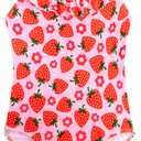 XiaoMoSha Girls Swimsuits Ruffled Round Neck One Piece Bathing Suits for Girls Quick Dry UPF 50+ Sun Protection Swimwears Summer Hawaii Beach Wear for Kids Cute Strawberry 5t Size 6
