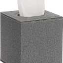 Sumnacon Square Linen Tissue Box Cover - Stylish Cube Tissue Box Holder with Magnetic Bottom, Decorative Tissue Box for Vanity Toilet Dresser Night Stand Table Countertop Home Office Car, Grey