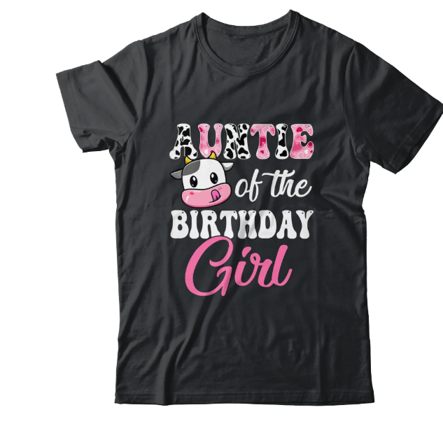 Auntie of The Birthday Girl Farm Cow 1St Birthday Girl T-Shirt XS, Black 