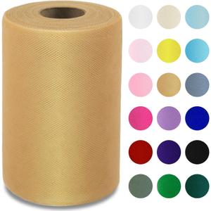 Honey Gold Tulle Fabric Roll 6" by 100 Yards (300 ft) Soft Tulle Spool for DIY Crafting Favor Supplies, Tutus, Wedding, Party Decorations, Gift Wrapping