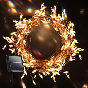 Dailyart Solar Lights Outdoor Waterproof 200 LED Solar String Lights with 8 Modes Extra-Long 19Ft Firecracker Solar Fairy Lights for Outside Patio Balcony Garden Wedding Party Decor (Warm White) (29FT)