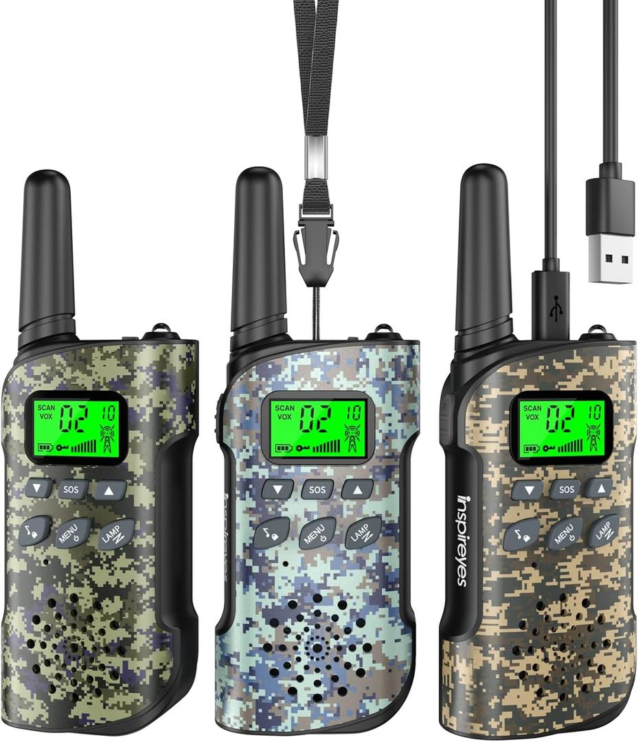 Walkie Talkies for Kids Rechargeable,Toys for Boys and Girls Ages 3-12, 3 Pack Long Range 2-Way Radios, Birthday Gifts,Christmas Stockings, Outdoor Play, Family Games, Hiking Camping Gear (Camouflage)