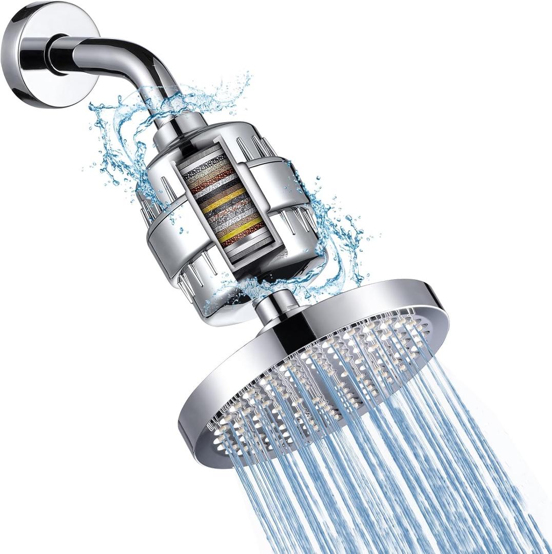 Iopsk Filtered Shower Head with 23 Stage Water Softner, High Pressure Shower Filter Head for Hard Water, Powerful Shower Head with Filters, Reduces Chlorine and Heavy Metals(6" Round, Polished Chrome)