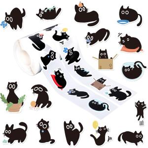 FYSUIMU 1000Pcs Black Cat Stickers Funny Cartoon Cat Meme Stickers 16 Style Halloween Self-Adhesive Label Decals for Craft Scrapbook Laptop Guitar Skateboard Envelope Card Party Favor Teacher Rewards