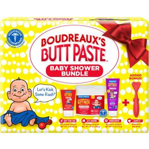 Boudreauxs Butt Paste, Baby Shower Gift Set, Newborn Essentials Kit with 3 Baby Necessities, Diaper Rash Cream, Diaper Rash Ointment Prevention, and a Diaper Cream Applicator