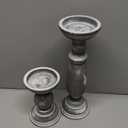 Rustic Wooden Pillar Candle Holders Set of 2 12'' '' 6'' Farmhouse Wood Candle Stand for Table Centerpieces, Vintage Tall Candleholders Fireplace Mantel Decor for Living Room, Grey