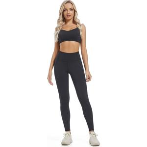 Seamless Racer Back Sports Bra & Sports Leggings, Size Large, Black