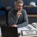 5Pcs Name Plate Holder for Desks, 2.36'' x 8'' Curved Sign Holder Stand for Table Display, Aluminum Nameplate Stand with Plastic Film - Black