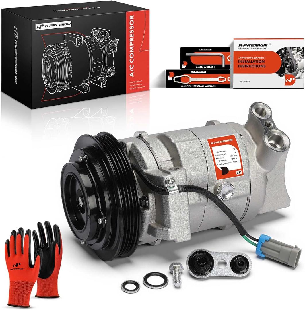 A-Premium A/C AC Compressor with Clutch Compatible with Chevrolet Camaro 2010-2013 Camaro 6.2L V8, 2014-2015 Chevrolet Camaro (SS) 6.2L V8, with CVC Compressor
