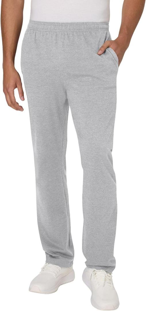 Hanes Men's Cotton Jersey Jogger, Knit Sweatpants with Pockets, Jogger, Cinched Cuff and Straight Leg, Large