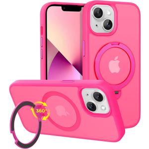 CACOE Magnetic Case for iPhone 13/14 6.1 inch with 360 Rotatable Ring Stand, Compatible with MagSafe Car Phone Mount, Cases Cover Phone Holder for Desk Meeting/Videos Rose