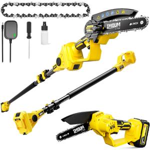 IMOUMLIVE 2-IN-1 Cordless Pole Saw & Mini Chainsaw, 21V 3.0Ah Battery Powered 6 Inch Electric Pole Chainsaw, 6.6 LB Lightweight, 14.8-Foot MAX Reach Pole Saw for Tree Trimming