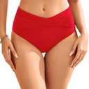 Women Full Coverage Bikini Bottom - V Cut Bathing Suit Bottoms Mid Waist Twist Front Swimsuit Bottom Swimwear 2025 (X-Large, Red)