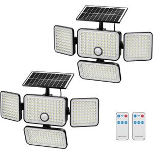 3000Lumen Solar Flood Lights Outdoor, 4 Heads 6500K Motion Sensor Light with Remote Control 3 Modes, IP65 Waterproof 270 Security Flood Lights for Garage, Yard, Wall,Driveway (White)