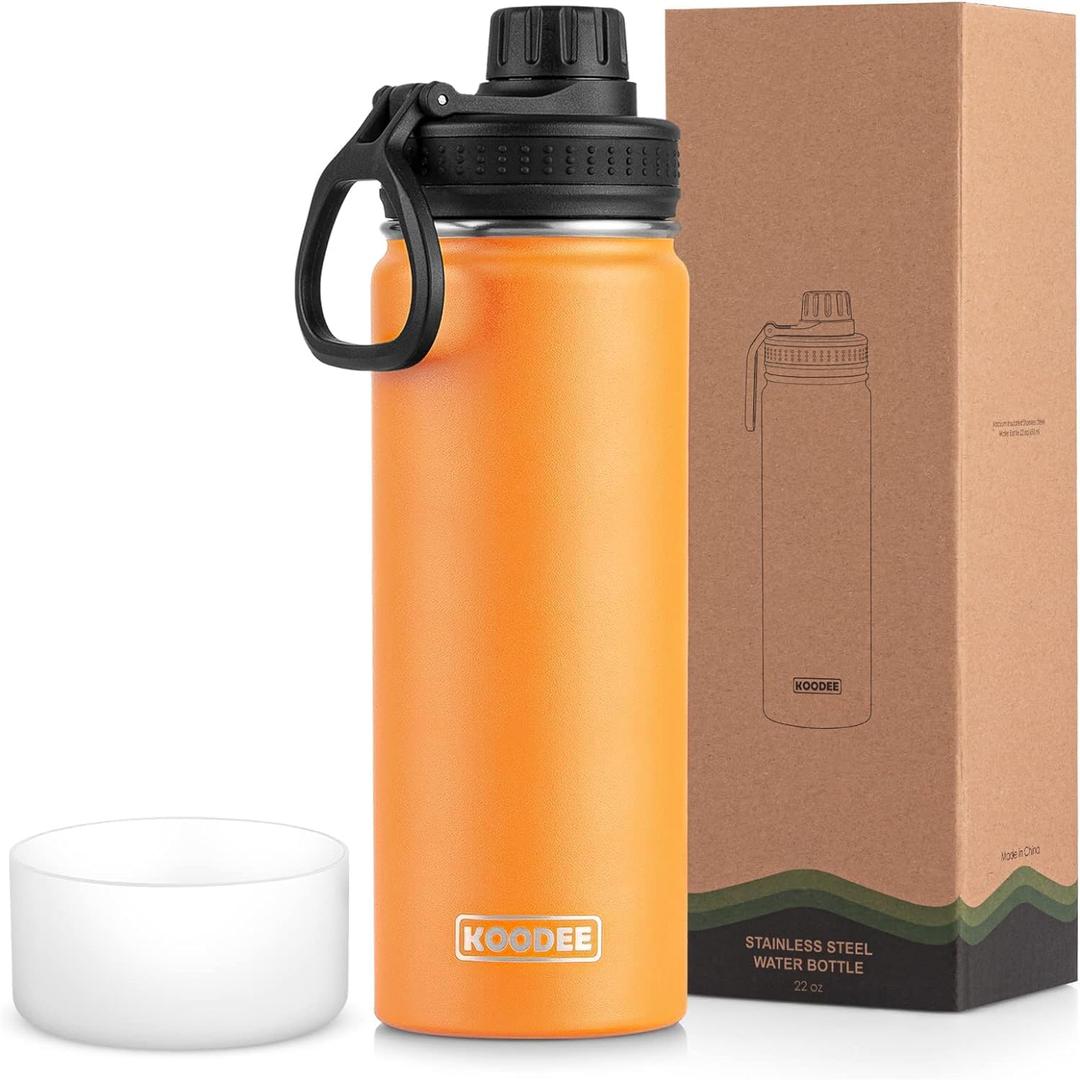 koodee 26 oz Insulated Water Bottle Stainless Steel Double Wall Vacuum Metal Sports Water Bottle with Leakproof Spout Lid, Wide Mouth Water Bottle (Cosmic Orange)